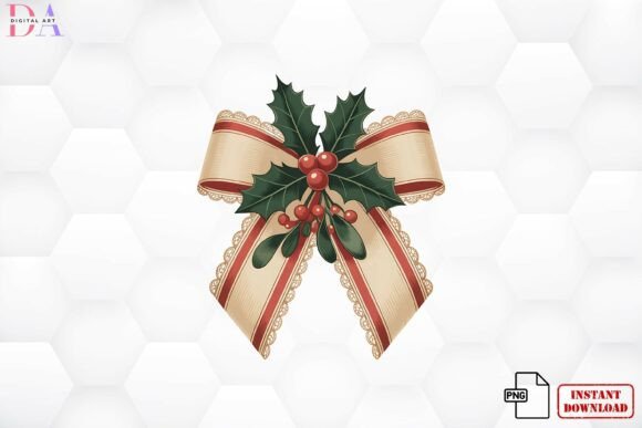 Download Vintage Holly Ribbon Bow PNG - Png Collection
