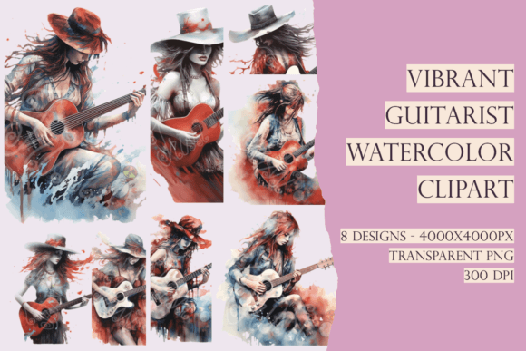 Download Boho Watercolor Art Women Guitarists PNG - Png Collection
