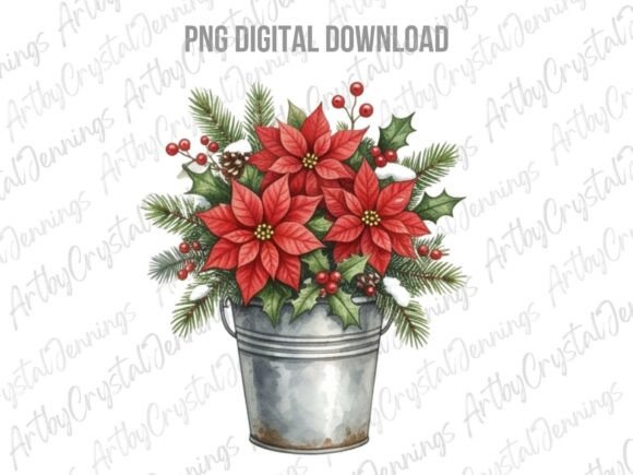 Download Rustic Poinsettia Christmas Bucket PNG - Png Collection