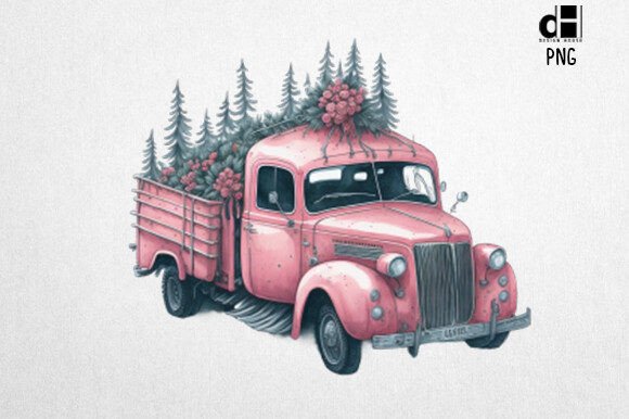 Download Pink Christmas Truck Vintage Clipart PNG - Png Collection
