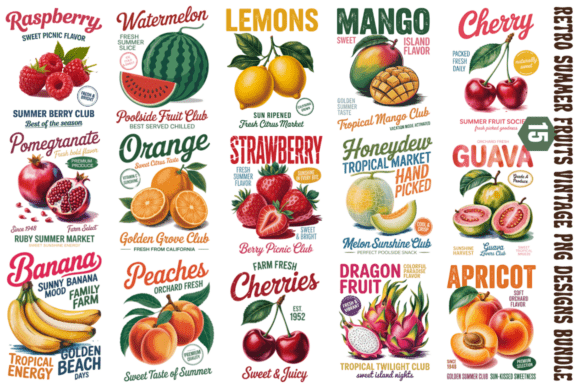 Download Retro Summer Fruits Vintage PNG Designs - Png Collection
