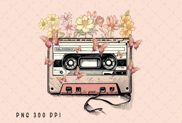 Download Retro Cassette Tape Flowers Vintage PNG - Png Collection