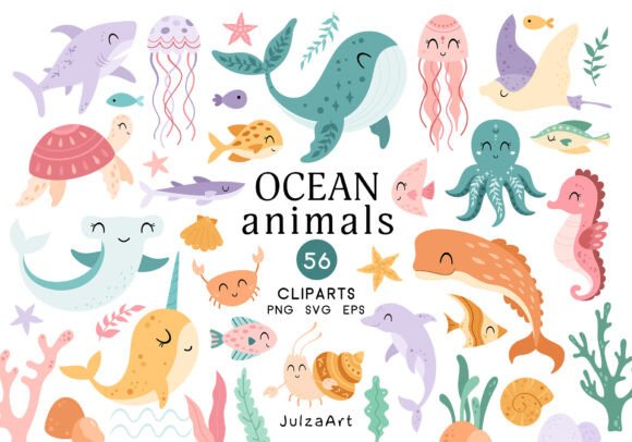 Download Cute Ocean Animal Clipart, Sea SVG PNG - Png Collection