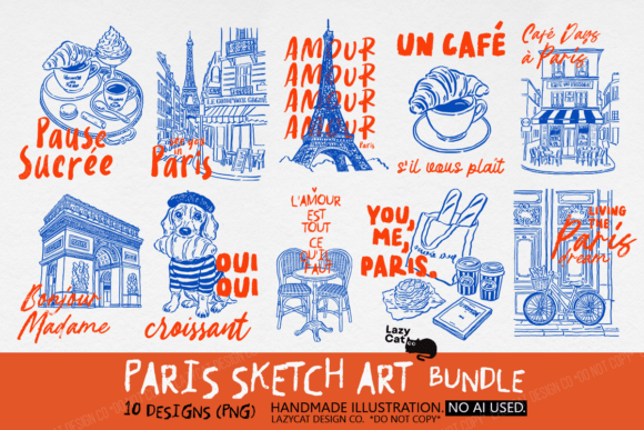 Download Paris Sketch Art PNG Sublimation Bundle - Png Collection