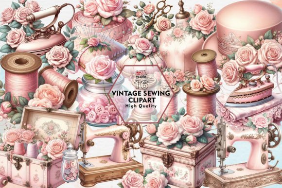 Download Vintage Sewing Clipart PNG Graphics - Premium Bundle
