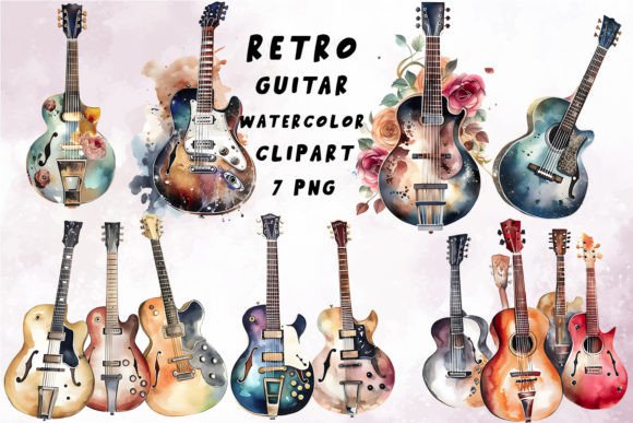 Download Retro Guitar Watercolor Clipart Png - Png Collection