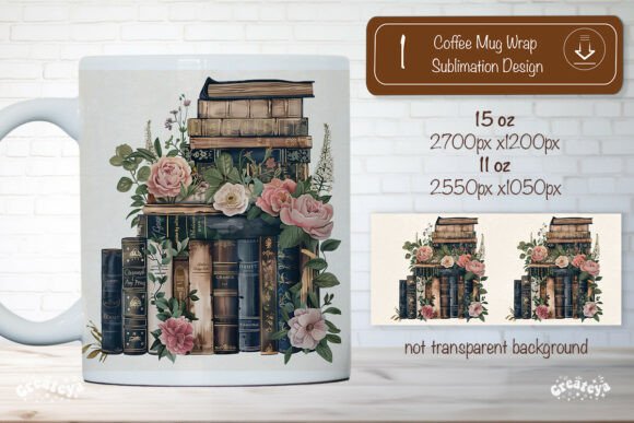 Download Floral Book Lover Mug Png Vintage Design - Png Collection