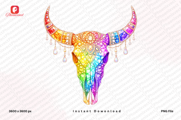 Download Rhinestone Western Boho Cow Skull PNG - Png Collection