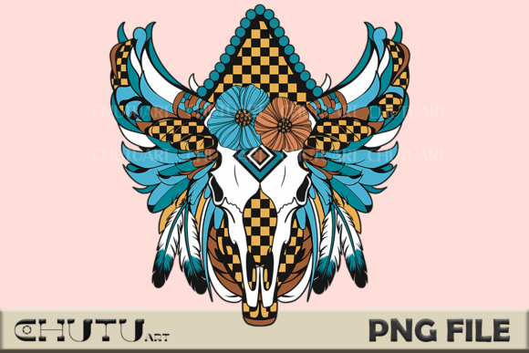 Download Tribal Buffalo Skull with Feathers PNG - Png Collection