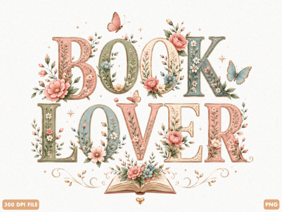 Download Book Lover Floral Typography PNG - Png Collection