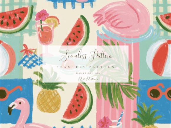 Download Watermelon Flamingo Poolside Seamless Pattern PNG - Png Collection