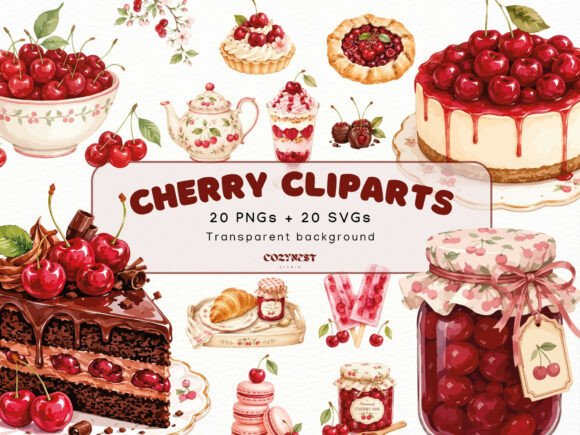 Download Cherry Watercolor Cliparts, Desserts PNG - Png Collection