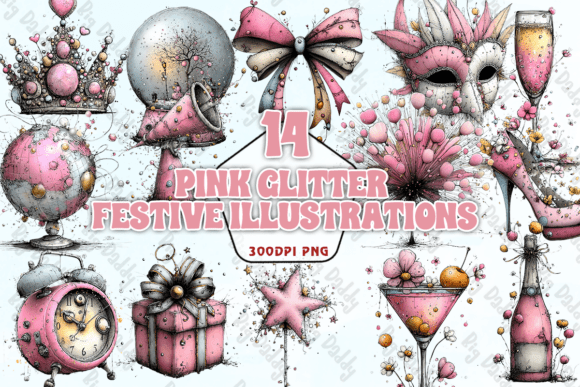 Download Pink Glitter Festive Illustrations PNG - Png Collection