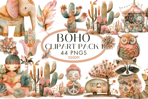 Download Watercolour Boho Clipart 44pngs - Png Collection
