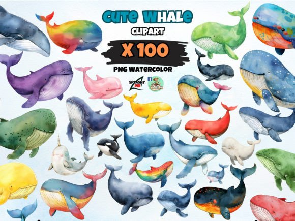 Download Watercolor Cute Whale Clipart PNG Bundle - Png Collection