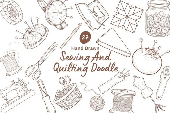 Download 27 Hand Drawn Sewing &amp; Quilting Doodles - Premium Resources