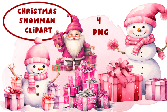 Download Pink Christmas in Snowman and Gifts Png - Png Collection